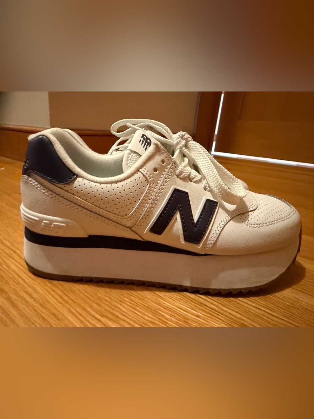 New Balance White Sneakers with Navy N Accent